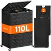 Lifewit Gran Cesto Ropa Sucia de Plástico 2 Compartimentos 110 L, Cesta Plegable con Ruedas y Bolsas Interiores Desmontables, Cubo de Ropa para Dormitorio, Baño, Lavandería, Negro