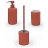 Generico Accessori Bagno in Ceramica Linea Color Rosso Mattone Soft-Touch - Set Bagno Moderno con Design Cannettato, Varianti Dispenser Sapone, Portaspazzolino e Portascopino W (set completo)
