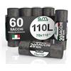 G.M. DISTRIBUZIONE GM 60 Sacchi Spazzatura 70x110 cm, Colore NERO, Capacità 110 Litri, Media resistenza, Antigoccia, Sacchetti Raccolta Indifferenziata, Fatti in plastica LDPE Made in Italy, 3 Rotoli da 20 Pezzi