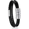 OTXIXTO Personalizzato 2-6 Nomi Braccialetti Personalizzata ID per Donna Uomo Vera Pelle Acciaio Inossidabile Perline Polsino Intrecciato Regali Damigella d'Onore Migliore Amico(Argento 5 Perline)
