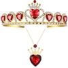 LCPUD Evie - Set di gioielli con corona e collana a forma di cuore rosso, con corona e corona di cuori, diadema dorato, regalo per ragazze, adolescenti, Halloween