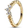 PANDORA Anello Moments Regal con tiara placcato in oro 14k con zirconi cubici trasparenti, 56