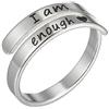 IMINI I am Enough - Anello ispiratore per donne, ragazze, uomini, in argento Sterling, anello di incoraggiamento, anello aperto e regolabile, Misura unica, Argento sterling
