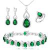 Clearine Set di Gioielli per Donne Argento Placcato Smeraldo Colore Goccia Zirconia cubica Collana Anello Aperto Regolabile Orecchini Bracciale per Matrimonio/Anniversario/Festa della Mamma