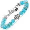 10:10 Bracciale Pietra naturale di Turchese Aulite 6 mm e Acciaio Inox - Pendente Mano di Fatima. Braccialetto in Pietra Dura, Regolabile, Resistente e Comodo. Made In Italy (Turchese)