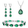 Clearine Set di Gioielli da Sposa per Le Donne Damigella d'Onore, Argento Placcato Smeraldo Colore Goccia Zirconia cubica Collana Orecchini Lunghi Dangle Bracciale per Party