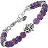 10:10 Bracciale Uomo Donna Pietre Naturali di Ametista 6 mm e Acciaio Inox - Pendente Mano di Fatima. Braccialetto Regolabile, Resistente e Comodo. Made In Italy (Ametista)