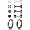 AKUSESALI Set di orecchini, orecchini in argento 925 con zirconi, orecchini a perno per la salute, piccolo piercing per orecchio, helix, trago, piercing per dormire, orecchini a cerchio in argento per donne e