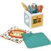 Fisher-Price - Cubetto Baby attività, Scatola di fazzoletti in Tessuto per Il Gioco sensoriale, Include 2 Tessuti Morbidi e 4 Pannelli per attività, Giocattolo per Bambini, 3+ Mesi, HML64