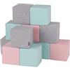 KiddyMoon Cubi Morbidi Schiuma 14 Cm, Blocchi Bambini, Fodera Cotone Zip Lavabile, Sensoriali, 12 Pezzi, Cubi:Grigio Chiaro/Rosa/Menta
