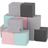 KiddyMoon Cubi Morbidi Schiuma 14 Cm, Blocchi Bambini, Fodera Cotone Zip Lavabile, Sensoriali, 12 Pezzi, Cubi:Grigio Chiaro/Grigio Scuro/Rosa/Menta