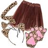 JEWEDECO 1set Costume Cosplay Leopardo Per Orecchie Coda Cerchietto Guanti e Gonna Tutu Per Feste Halloween e Occasioni Speciali