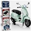 TOYSCAR Moto Elettrica Bambini 12V Licenza Ufficiale Piaggio, Vespa Elettrica per Bambini 3-6 Anni Vespa Primavera, Luci LED, Bluetooth, Sedile Pelle, Retromarcia e Rotelle (Menta)