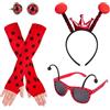 XDGBGFN 4 pezzi costume da coccinella donna coccinella cerchietto occhiali guanti senza dita e costume da ladybug accessori per feste cosplay carnevale