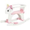 FUNLIO Cavallo a dondolo in legno Unicorno 0,5-3 anni, con recinzione e schienale rimovibili, cavallo a dondolo per bambini facile da assemblare, certificato CPC - Rosa