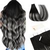 TESS Extension Biadesivo Capelli Veri Adesive 10 Fasce Biadesive 100% Human Hair Naturali senza Clip 55cm 25g #Nero/Nero/Grigio
