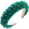 Anevous Cerchietto per capelli da donna, largo, con perle artificiali, alla moda, per matrimonio, per donne, feste, cerimonie, banchetti, verde scuro