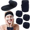 BTIYMU 6 Pezzi Fascia Capelli Skincare Donna Polsini Skin Care, Regolabile Fascetta Cerchietto Skincare Doccia Lavaggio Lavare il Viso Spa Kit, Set Fasce da Polso Fascia Trucco a Strappo Nero