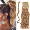 SEGO Extension Coda Capelli Clip Ricci Mossi Coda di Cavallo 43cm Ponytail Fascia Unica Posticci Sintetici 90g - Castano Cenere Chiaro mix Biondo Chiarissimo