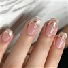 Xanthelle Press On Nails, 24 pezzi corti quadrati unghie finte con design Cat Eyes French Tip, unghie artificiali con linee dorate, unghie in gel lucide adesive