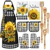 Bencailor Il set da 13 pezzi include 5 simpatici cucchiai in legno, 2 asciugamani da cucina, 2 grembiuli da cucina, 2 guanti da forno a quadri di bufalo, 2 presine con api e girasoli per regali di