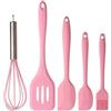 tooloflife Set di utensili da cucina, spatole antiaderenti in silicone resistente al calore, con frusta per uova, spazzola per olio e spatole scanalate per cuocere al forno (rosa)