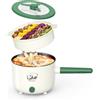 Mihoho Pentola elettrica con piroscafo, padella antiaderente portatile con doppio controllo di potenza, fornello elettrico Shabu per tagliatelle, farina d'avena, pasta, ramen, 1,5 l (verde)