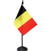ANLEY Belgio Set bandiera da scrivania deluxe - Bandiera belga da tavolo in miniatura da 6 x 4 pollici con palo da 12 - Colori vivaci e resistente allo sbiadimento - Base nera e punta a lancia