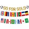 G2PLUS Ghirlanda Coppa Mondo Calcio 2026:GO FOR GOLD Ghirlanda Bandierine Oro Champagne con 2 Bandiere del Mondo,Decorazioni Calcio per Europei,Tifosi Feste,Bar,Club Sportivi