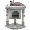lionto Tiragraffi con Piattaforma, Grotta e Sisal, 60 cm, Grigio Chiaro | Tiragraffi piccolo per gatti con grande cuccia, 2 palline in peluche e grotta per arrampicata, gioco e cura unghie