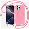 FMPCUON FNPCUON Cover Magnetica Silicone per iPhone 13 Pro Max con Cordino,Compatibile con MagSafe,Custodia con Laccio Collana Tracolla Collo Sottile TPU Antiurto Protettiva Case con Corda.Pink