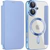 Sitthyw Custodia per iPhone 11, in pelle, compatibile con mag-Safe, trasparente, con scomparto per carte di credito, in pelle PU, antiurto, antigraffio, colore: azzurro