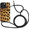 Coalbooliy Custodia con Cordino per iPhone 16 Pro 6,3, Morbido Silicone TPU Bumper Cover del Modello Leopardato con Laccio Collana Silicone Antiurto Protettivo Case Regolabile Cellulare Girocollo, B