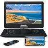 GOnavidio Lettore DVD portatile da 18 pollici con grande schermo da 16 pollici, batteria ricaricabile 5H integrata, alta risoluzione 1600x900, supporto ingresso HDMI, schermo di sincronizzazione, USB
