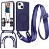 MBSLFY Magnetica Cover per iPhone 15 Plus con Cordino, Compatibile con MagSafe, Silicone Case con Regolabile Cordino da Collo Nylon Catena Collana Tracolla Corda, Blu navy