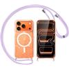 Yoedge Trasparente Glitter Cover Magnetica con Cordino per iPhone 17 Pro max, Custodia Bling Brilla Tracolla Compatibile con MagSafe Magnetico Ricarica Wireless Case per iPhone 17 Pro max 6,9,Blu