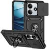 IMEIKONST Cover per Redmi Note 14 5G, Militare Armor Protezione Custodia Supporto ad Anello a 360° Copertura Fotocamera Scorrevole Antiurto Custodia per Redmi Note 14 5G. Nero JXT