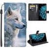 SEHEYA Compatibile con Samsung Galaxy S25 Ultra Cover a Libro Custodia in Pelle PU con Motivo Portafoglio Flip Case 3 Tasche Interne Fibbia Magnetica Protezione Caso, Lupo Bianco