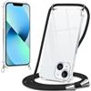Xylota Cover con Cordino per iPhone 13 mini 5,4, Trasparente Custodia con Laccio Tracolla Regolabile Corda Collana Catena, Ultra Sottile Silicone TPU + PC Antiurto AntiGraffio Protettiva Case, Nero