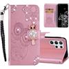 Ysnzaq Gufo Rilievo Glitter Diamanti Custodia per Samsung Galaxy S25 Ultra (Not S25) Cover, Bling Brillantini PU Pelle Custodia Portafoglio Caso con [Porta Carte] per Samsung S25 Ultra. YK Rose Gold
