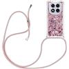 YAMCCCSE Custodia con Cordino per Xiaomi Redmi Note 14 Pro 5G / Poco X7 5G, Liquid Quicksand Cover con Collana Practical Stylish,Silicone Liquido Antiscivolo Case per Cellulare Girocollo，Rosa
