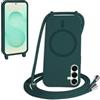 FMPCUON FNPCUON Cover Magnetica Silicone per Samsung Galaxy S26 Plus con Cordino,Compatibile con MagSafe,Custodia con Laccio Collana Tracolla Collo Sottile TPU Antiurto Protettiva Case con Corda.Verde
