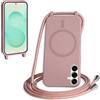 FMPCUON FNPCUON Cover Magnetica Silicone per Samsung Galaxy S26 Plus con Cordino,Compatibile con MagSafe,Custodia con Laccio Collana Tracolla Collo Sottile TPU Antiurto Protettiva Case con Corda.Rosa