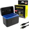 PATONA Dual Caricabatterie USB-C Charger Box per Insta360 X5 CINSBAHA | Box di ricarica e custodia per 2 batterie e microSD, con ingresso LED-Display, 5V 3A, cavo USB-C