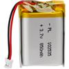 Sunkoo Batteria LiPo 3,7 V 850 mAh 102535 con cavo JST, batteria ricaricabile ai polimeri di litio per altoparlanti Bluetooth, progetti fai da te e dispositivi elettronici