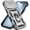 IMEIKONST Cover per iPhone 17 Pro, Militare Armor Protezione Custodia Supporto ad Anello a 360° Copertura Fotocamera Scorrevole Antiurto Custodia per iPhone 17 Pro. Argento JXT