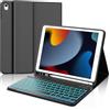 IVEOPPE Tastiera per iPad 9 Generazione 10.2,Custodia Tastiera Italiano Bluetooth staccabile Retroilluminata per iPad 8/7/Air 3/Pro 10.5, Cover con Portapenna, Nero