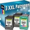 Inkadoo 3 cartucce d'inchiostro compatibili con HP 338 343 DeskJet 460 5740 6520 6540 6543 6830 6840 9800