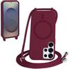 FMPCUON FNPCUON Cover Magnetica Silicone per Samsung Galaxy S26 Ultra con Cordino,Compatibile con MagSafe,Custodia con Laccio Collana Tracolla Collo Sottile TPU Antiurto Protettiva Case con Corda.Rosso