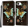 Haninsuze Cover per iPhone 17e / iPhone 16e Custodia Cover Pelle Libro Portafoglio con Porta Carte Magnetica Protezione Antiurto Cuoio Flip Case Custodia, farfalla verde